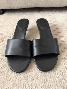 Black Slide Sandals for Women - Minimal Leather Slip-Ons